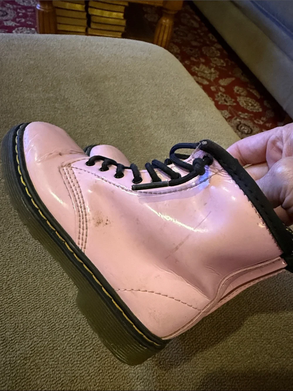 Dr. Martens 1460 Delaney Boots Kids Size 10 Pink Patent Leather (TD)
